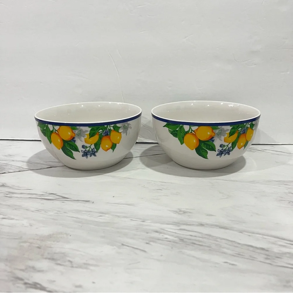 Royal Norfolk Lemon Floral Patterned Ceramic Cereal Soup Bowls 22 Oz. (Set Of 2)